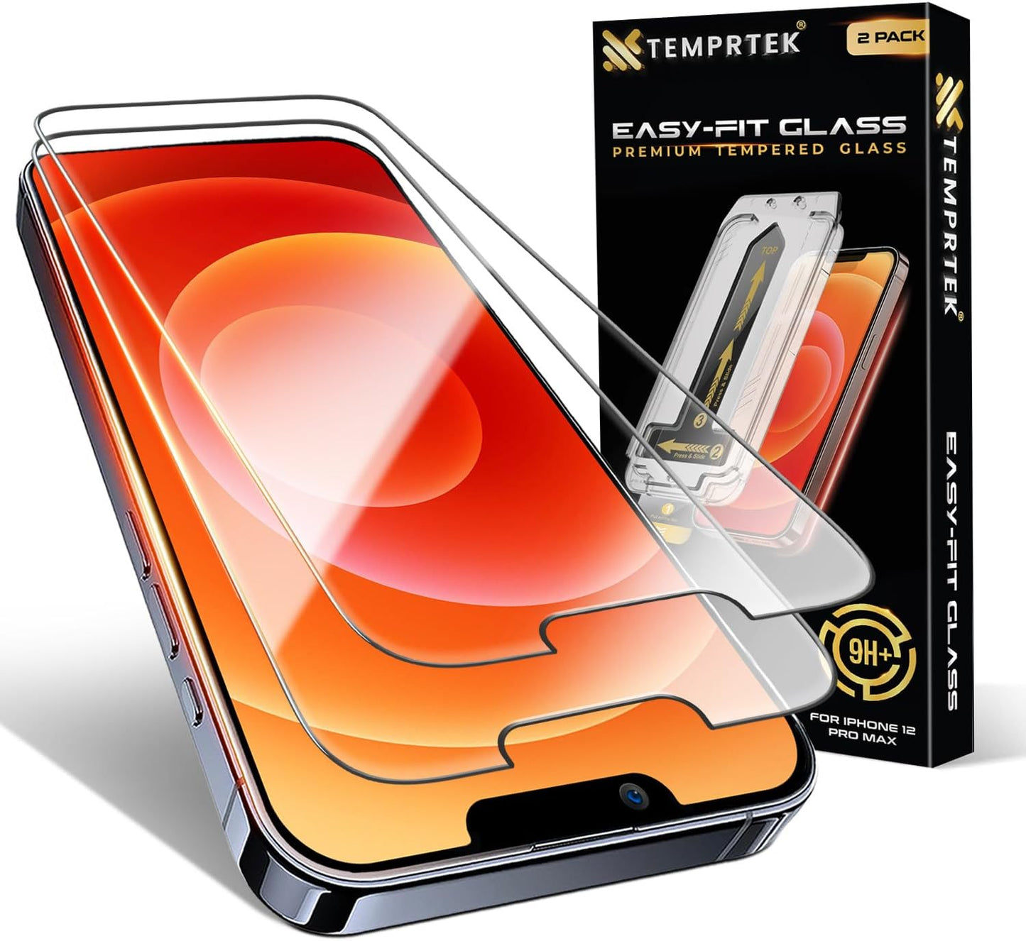 iPhone 12 Pro Max Glass Protector 2-Pack β 9H Shatterproof, Full Coverage, Case-Friendly