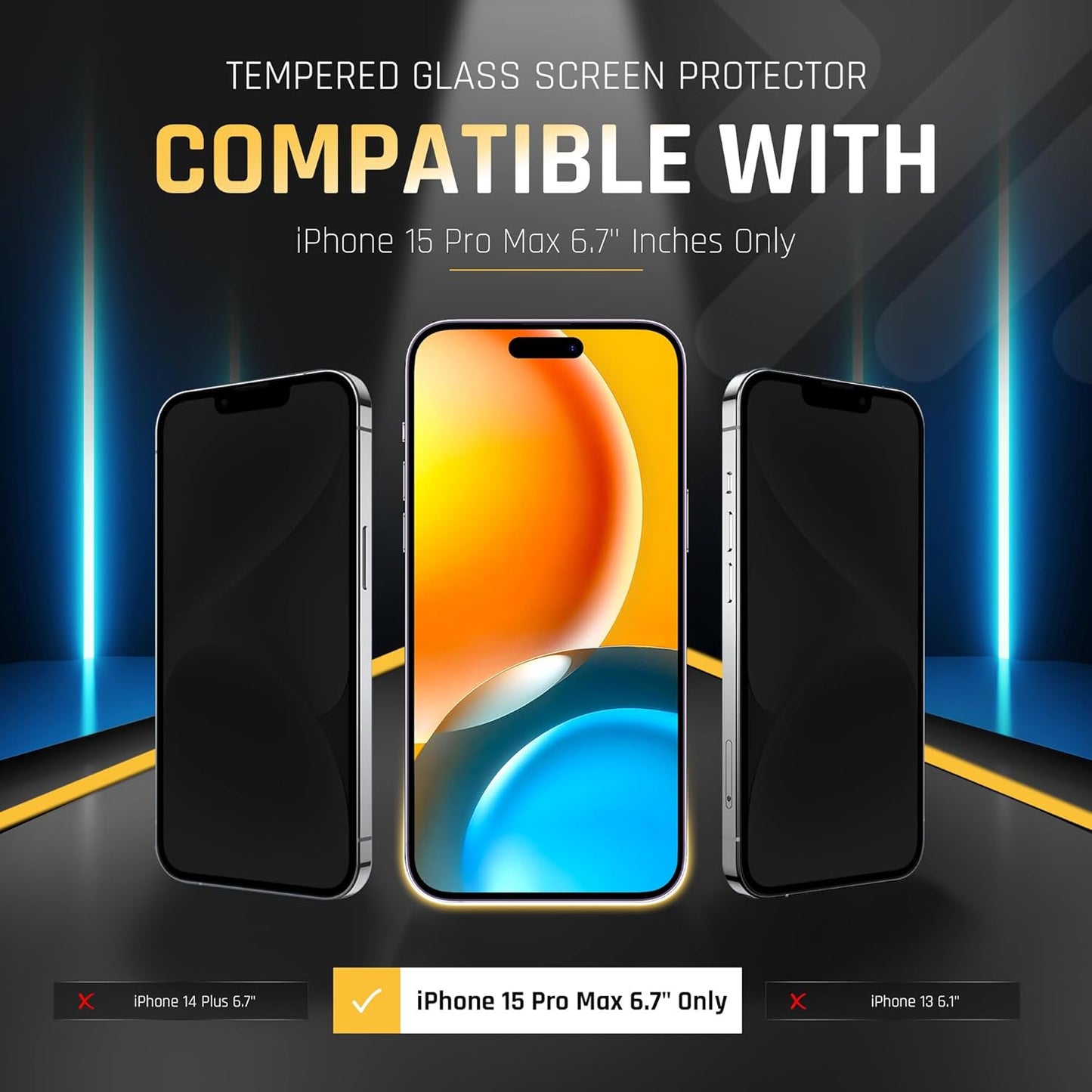 iPhone 15 Pro Max Glass Protector 2-Pack ā 9H Shatterproof, Full Coverage, Anti-Scratch/Fingerprint
