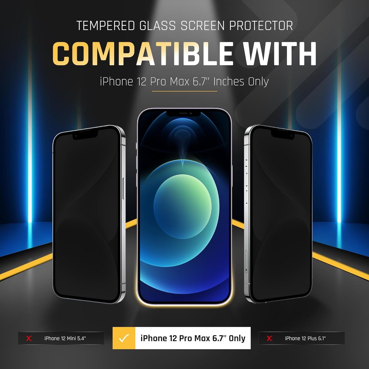 iPhone 12 Pro Max Glass Protector 2-Pack β 9H Shatterproof, Full Coverage, Case-Friendly