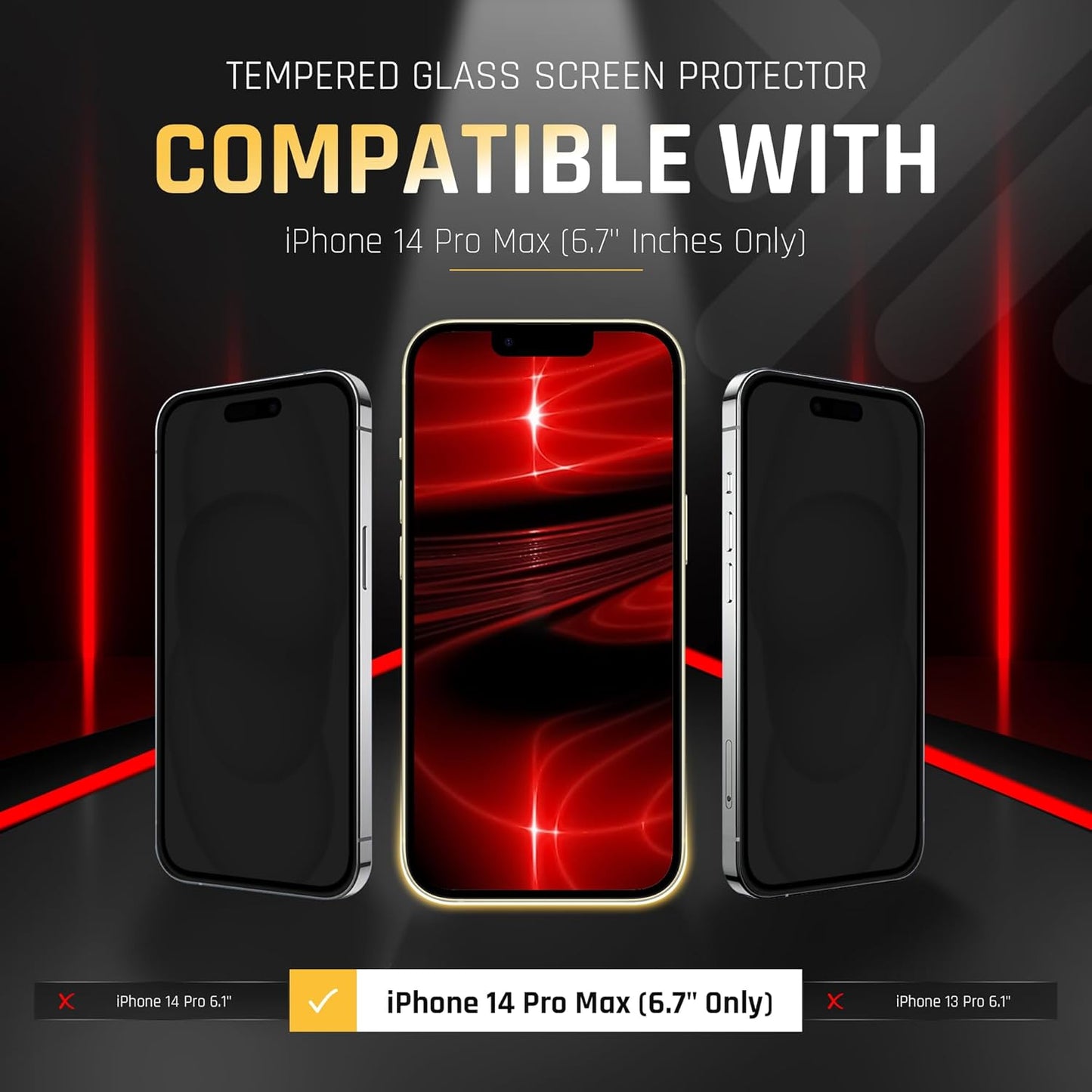 iPhone 14 Pro Max Glass Protector 2-Pack ā 9H Shatterproof, Full Coverage, Case-Friendly