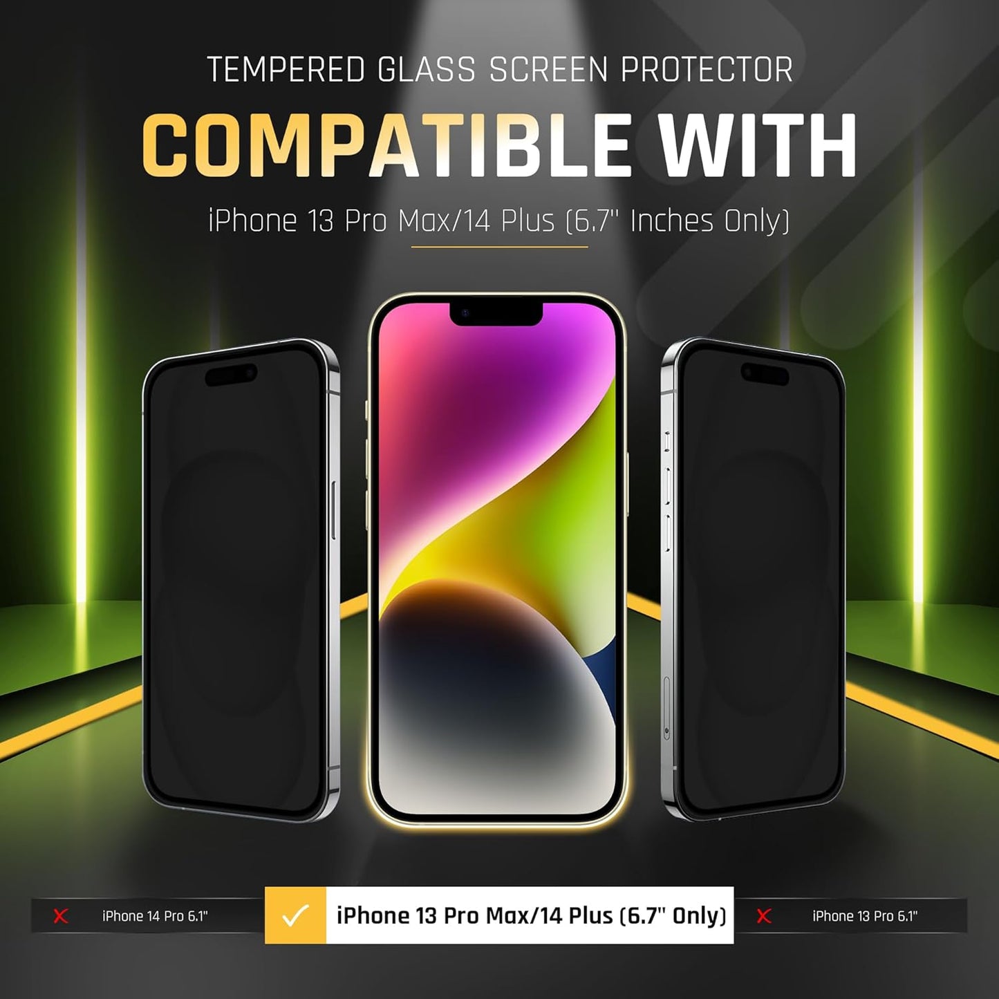 iPhone 13 Pro Max/14 Plus Glass Protector 2-Pack β 9H Shatterproof, Full Coverage, Case-Friendly