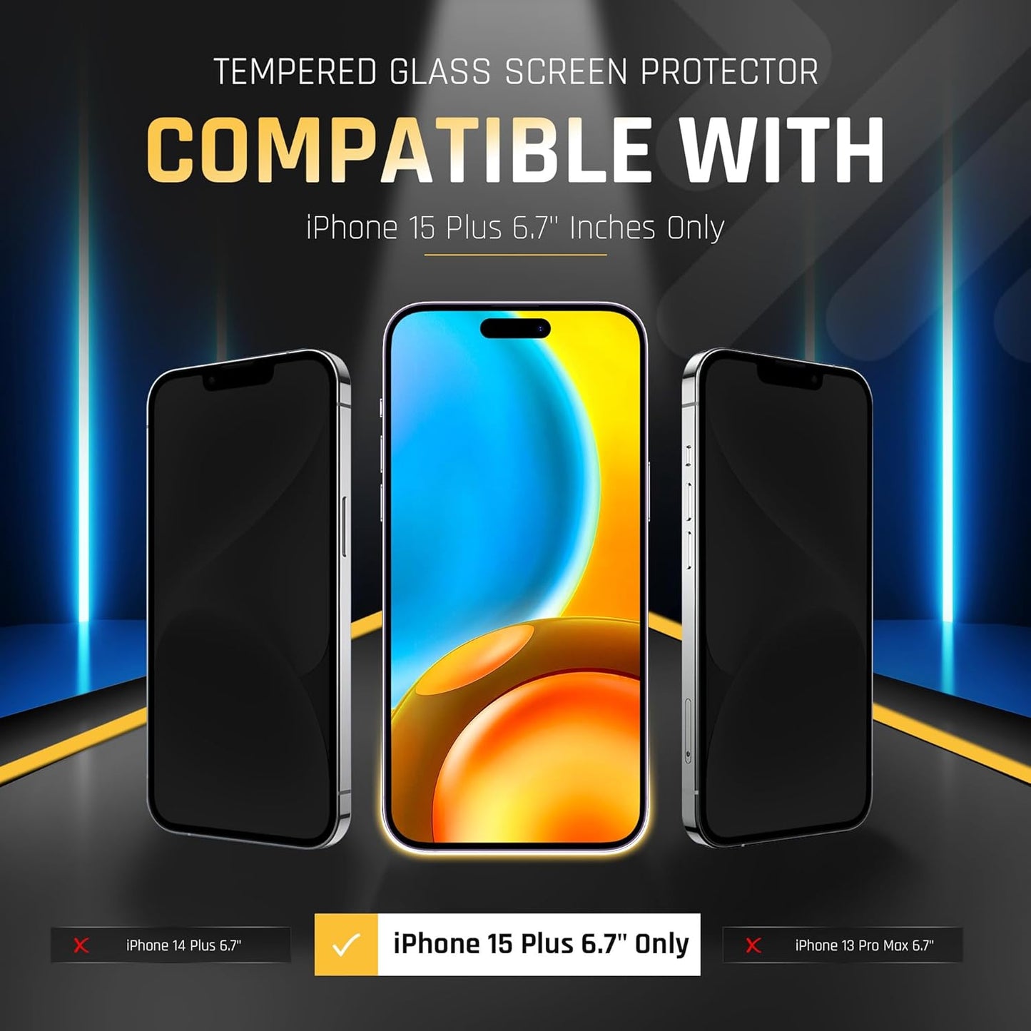 iPhone 15 Plus Glass Protector 2-Pack β 9H Shatterproof, Full Coverage, Anti-Scratch/Fingerprint