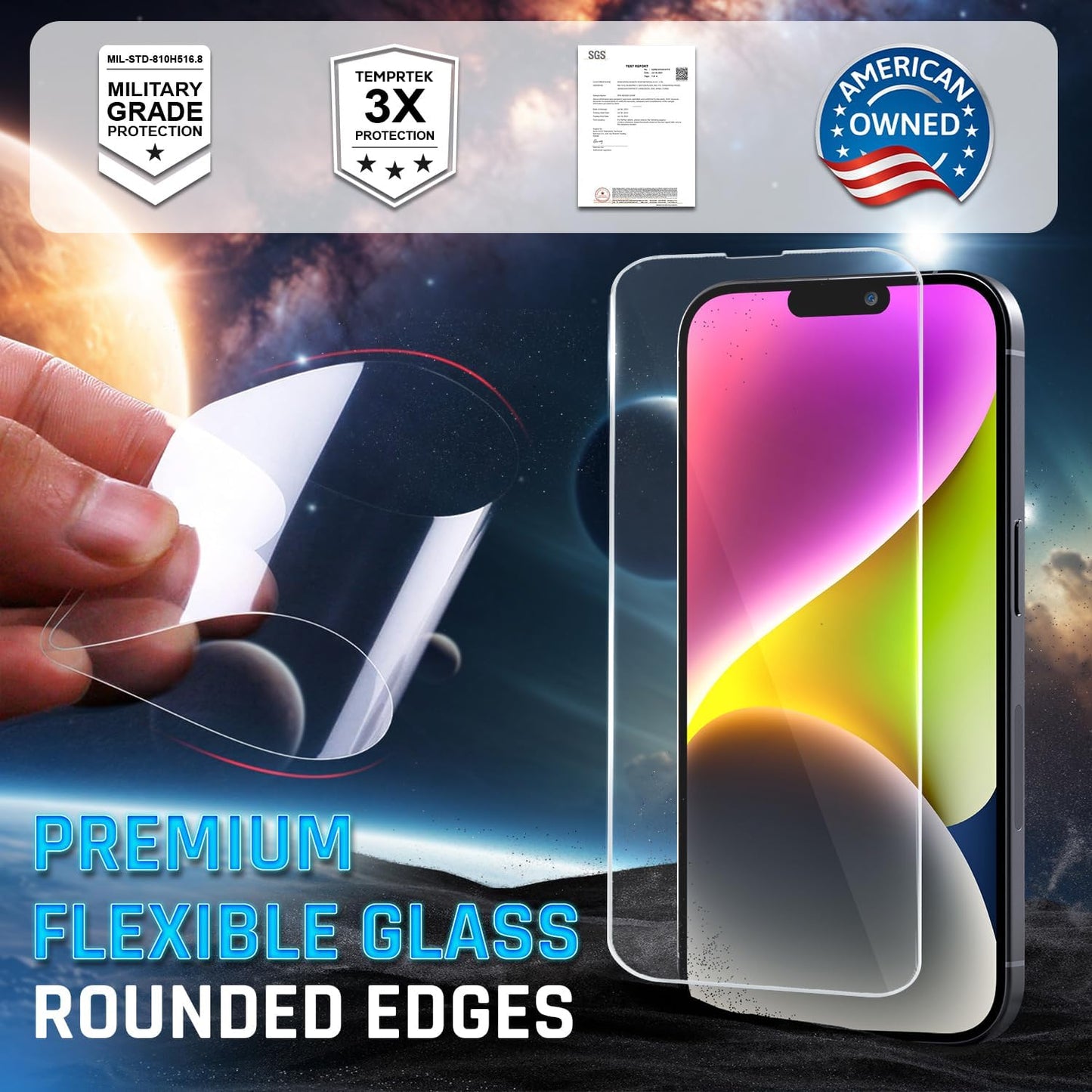 iPhone 13 Pro Max/14 Plus Glass Protector 2-Pack β 9H Shatterproof, Full Coverage, Case-Friendly
