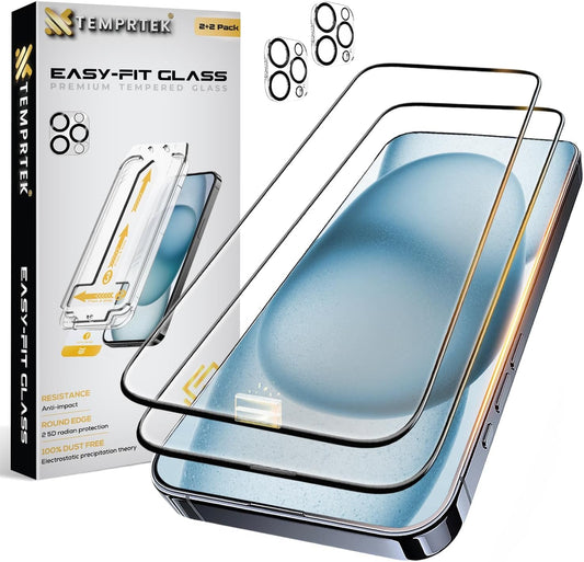 iPhone 15 Pro Glass Protector 2-Pack – 9H HD Clear, Shatterproof, Full Coverage, Anti-Scratch