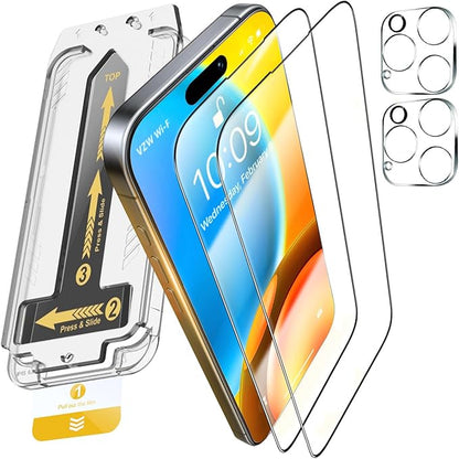 iPhone 15 Plus Glass Protector 2-Pack – 9H Shatterproof, Full Coverage, Anti-Scratch/Fingerprint