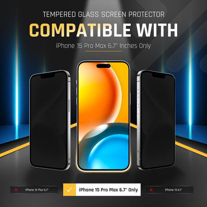 iPhone 15 Pro Max Glass Protector 2-Pack – 9H Shatterproof, Full Coverage, Anti-Scratch/Fingerprint