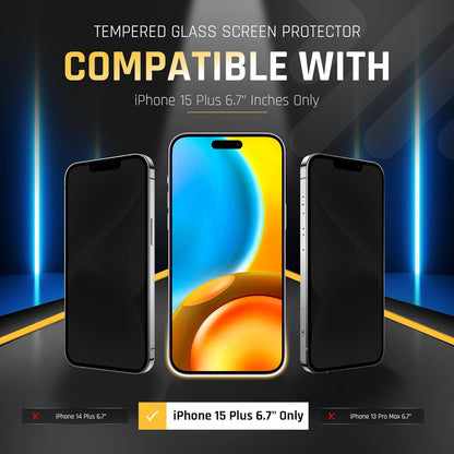 iPhone 15 Plus Glass Protector 2-Pack – 9H Shatterproof, Full Coverage, Anti-Scratch/Fingerprint
