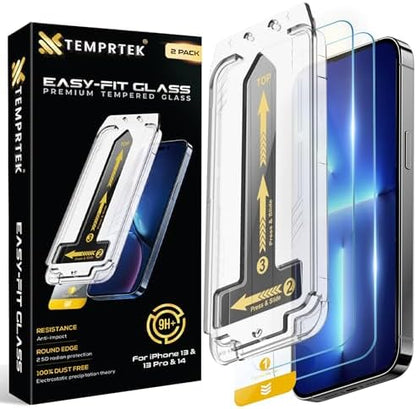 iPhone 16e/13/13 Pro/14 Glass Protector 2-Pack – 9H Shatterproof, Full Coverage, Case-Friendly