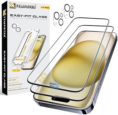 TEMPRTEK iPhone 15 Plus 6.7 Inch Glass Screen Protector w/Camera Lens Protector 2+2 Kit